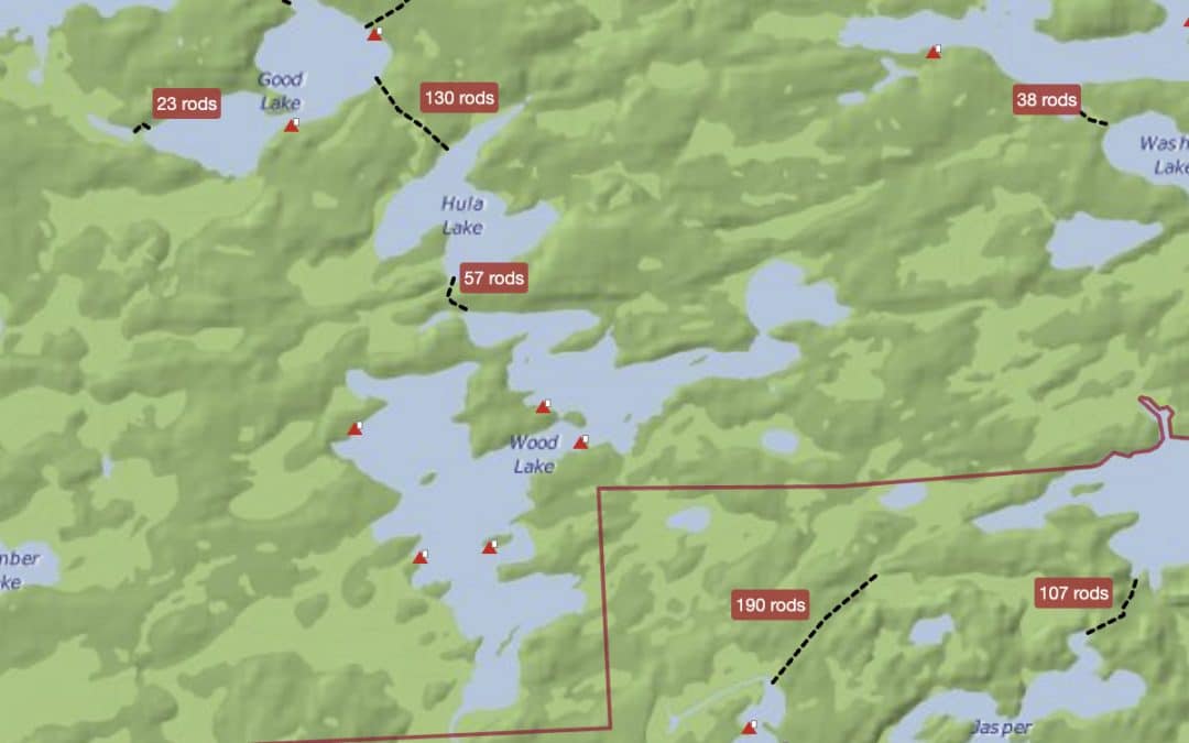 Wildfire Burning on Island in Wood Lake in BWCA Wilderness Near Ely
